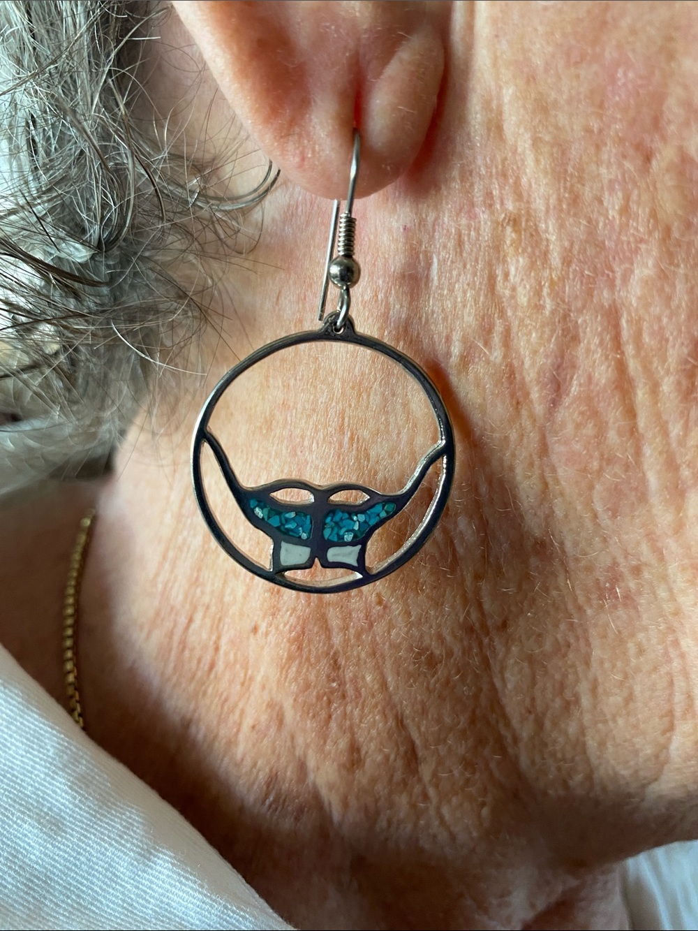 Turquoise Inlay Manta Ray Drop Earrings - Women Jewelry